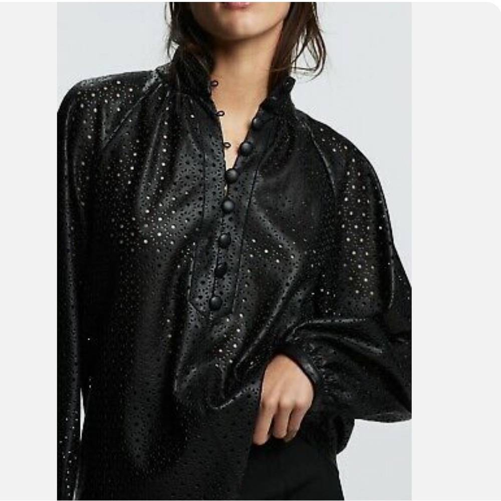 NWT Zara Black Faux Leather Blouse